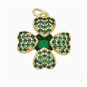 Copper Clover Pendant Pave Zirconia Gold Plated, approx 16mm [FD20414]