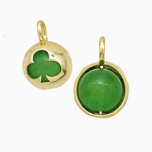 Copper Pendant Pave Green Dye Jade Clover Gold Plated, approx 10mm [FD20416]