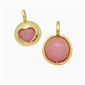 Copper Pendant Pave Pink Dye Jade Heart Gold Plated, approx 10mm [FD20417]