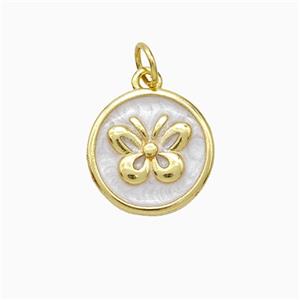 Copper Butterfly Pendant White Painted Circle Gold Plated, approx 14mm [FD20423]