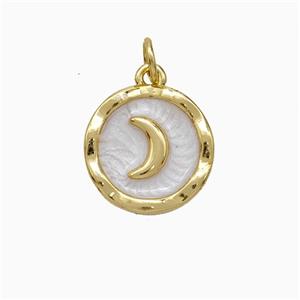 Copper Moon Pendant White Painted Circle Gold Plated, approx 14mm [FD20424]