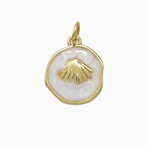 Copper Scallop Shell Pendant White Painted Circle Gold Plated, approx 12-13mm [FD20425]