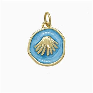 Copper Scallop Shell Pendant Blue Painted Circle Gold Plated, approx 12-13mm [FD20426]