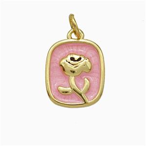 Copper Flower Pendant Pink Painted Gold Plated, approx 12-13mm [FD20427]