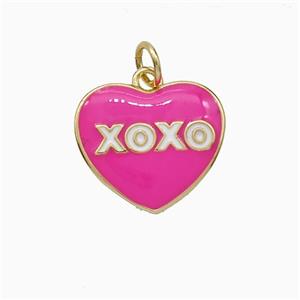 Copper Heart Pendant XOXO Hotpink Enamel Gold Plated, approx 14-15mm [FD20428]