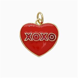 Copper Heart Pendant XOXO Red Enamel Gold Plated, approx 14-15mm [FD20429]