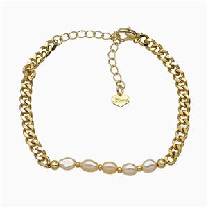 Copper Bracelet With Pearl Heart Love Gold Plated, approx 4mm, 16-21cm length [FD20437]