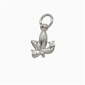 Copper Leaf Pendant Pave Zirconia Platinum Plated, approx 8-9mm [FD20455]
