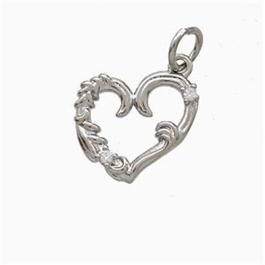 Copper Heart Pendant Pave Zirconia Platinum Plated, approx 13mm [FD20485]