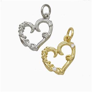 Copper Heart Pendant Pave Zirconia Mixed, approx 13mm [FD20487]