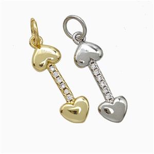 Copper Dogbone Pendant Pave Zirconia Heart Mixed, approx 5.5-16mm [FD20499]