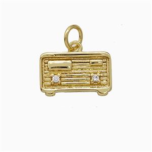 Copper Radio Charms Pendant Pave Zirconia Gold Plated, approx 9-14mm [FD20507]