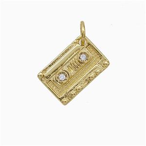 Copper Cassette Pendant Pave Zirconia Gold Plated, approx 9-13mm [FD20509]