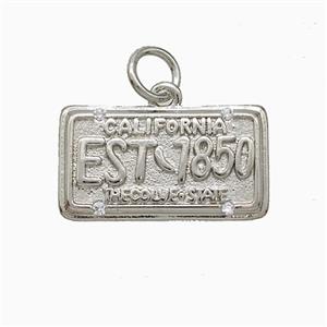 California Nameplate Charms Copper Pendant Pave Zirconia EST1850 Platinum Plated, approx 10-18mm [FD20510]