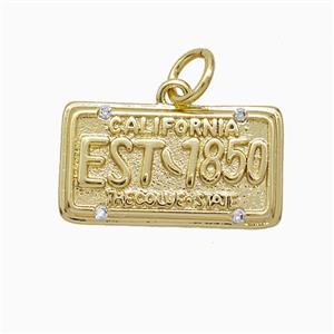 California Nameplate Charms Copper Pendant Pave Zirconia EST1850 Gold Plated, approx 10-18mm [FD20511]