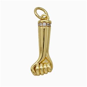 Copper Hand Pendant Pave Zirconia Fist Gold Plated, approx 7-18mm [FD20538]