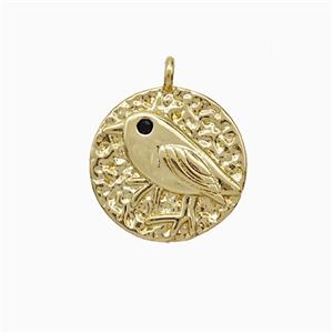 Copper Birds Pendant Circle Hammered Gold Plated, approx 14mm [FD20551]
