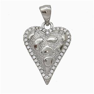 Copper Heart Pendant Pave Zirconia Hammered Platinum Plated, approx 15-18mm [FD20554]