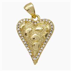 Copper Heart Pendant Pave Zirconia Hammered Gold Plated, approx 15-18mm [FD20555]
