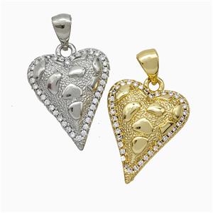 Copper Heart Pendant Pave Zirconia Hammered Mixed, approx 15-18mm [FD20556]