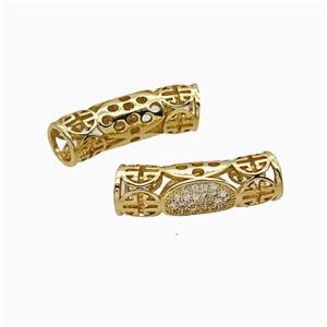 Copper Tube Beads Pave Zirconia Curving Large Hole Gold Plated, approx 7-23mm, 5mm hole [FD20565]