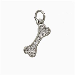 Copper Dogbone Pendant Pave Zirconia Platinum Plated, approx 5-13mm [FD20578]