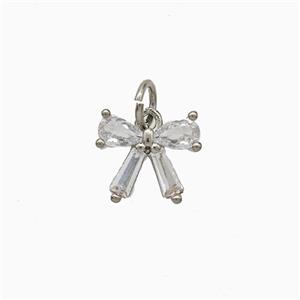 Copper Bowknot Pendant Pave Zirconia Platinum Plated, approx 9-10.5mm [FD20581]