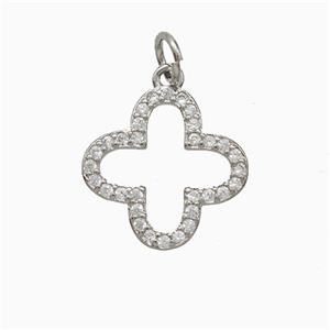 Copper Clover Pendant Pave Zirconia Platinum Plated, approx 15mm [FD20584]