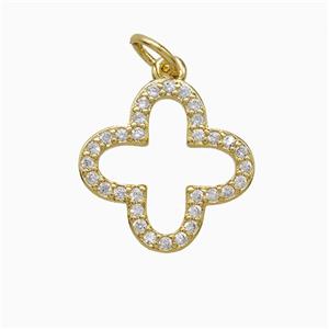 Copper Clover Pendant Pave Zirconia Gold Plated, approx 15mm [FD20585]