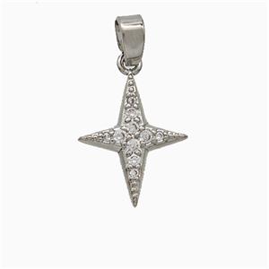 Copper NorthStar Pendant Pave Zirconia Platinum Plated, approx 12-15mm [FD20592]