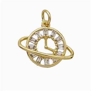 Copper Planet Pendant Pave Zirconia Gold Plated, approx 12-16mm [FD20596]