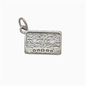 Copper Cassette Pendant Pave Zirconia Hammered Platinum Plated, approx 9-14mm [FD20600]