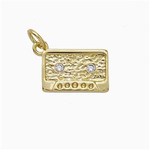 Copper Cassette Pendant Pave Zirconia Hammered Gold Plated, approx 9-14mm [FD20601]