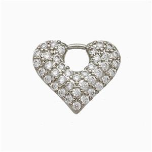 Copper Heart Pendant Pave Zirconia Platinum Plated, approx 14-16.5mm [FD20603]