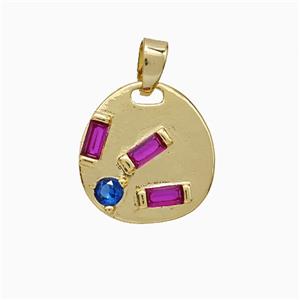 Copper Slice Pendant Pave Zirconia Gold Plated, approx 14-15mm [FD20607]