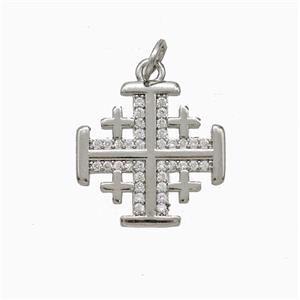Copper Cross Pendant Pave Zirconia Platinum Plated, approx 16mm [FD20608]