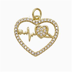 Copper Heart Pendant Pave Zirconia Heartbeat Gold Plated, approx 19mm [FD20612]