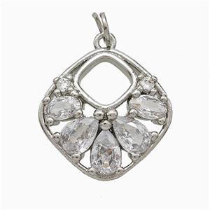 Copper Square Pendant Pave Zirconia Platinum Plated, approx 18mm [FD20614]