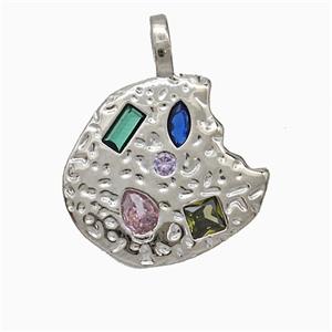 Copper Slice Pendant Pave Zirconia Platinum Plated, approx 15-17mm [FD20617]