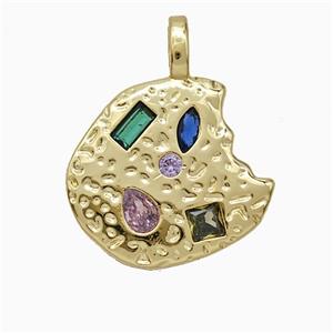 Copper Slice Pendant Pave Zirconia Gold Plated, approx 15-17mm [FD20618]
