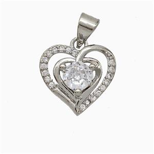 Copper Heart Pendant Pave Zirconia Platinum Plated, approx 13.5mm [FD20621]