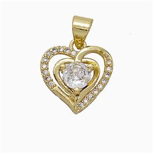 Copper Heart Pendant Pave Zirconia Gold Plated, approx 13.5mm [FD20622]