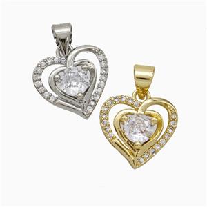Copper Heart Pendant Pave Zirconia Mixed, approx 13.5mm [FD20623]