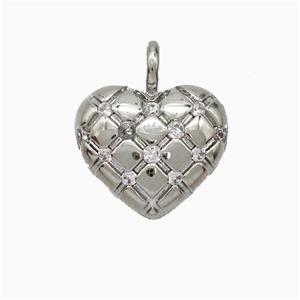 Copper Heart Pendant Pave Zirconia Platinum Plated, approx 15mm [FD20624]