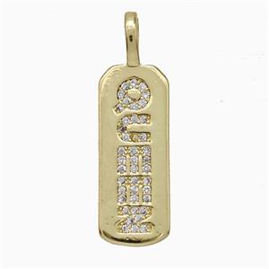 Copper Queen Rectangle Pendant Pave Zirconia Gold Plated, approx 8-27mm [FD20627]