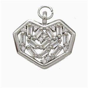 Copper Heart Pendant Pave Zirconia Platinum Plated, approx 16-20mm [FD20630]