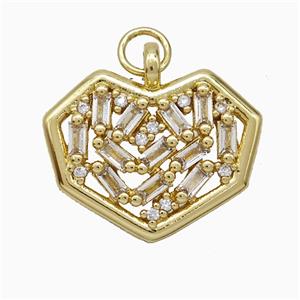 Copper Heart Pendant Pave Zirconia Gold Plated, approx 16-20mm [FD20631]