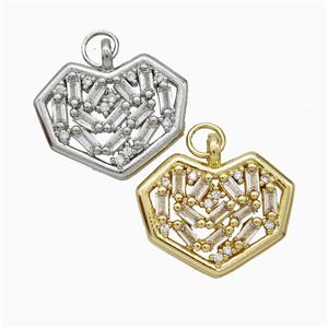 Copper Heart Pendant Pave Zirconia Mixed, approx 16-20mm [FD20632]