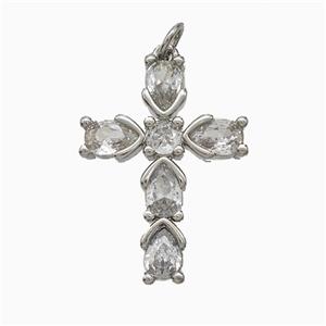 Copper Cross Pendant Pave Zirconia Platinum Plated, approx 18-25mm [FD20638]
