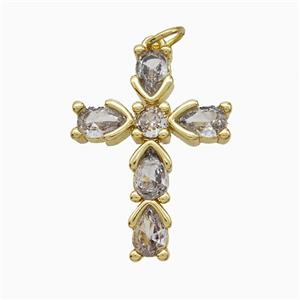 Copper Cross Pendant Pave Zirconia Gold Plated, approx 18-25mm [FD20639]